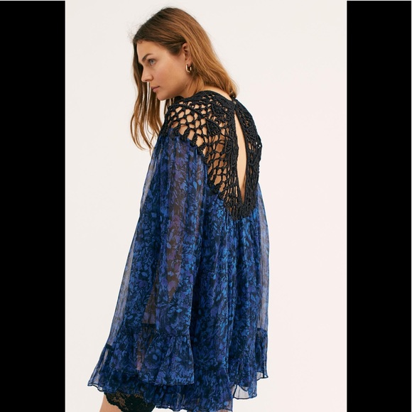Free People Faded Daisy Frock Dress Cobalt Combo M